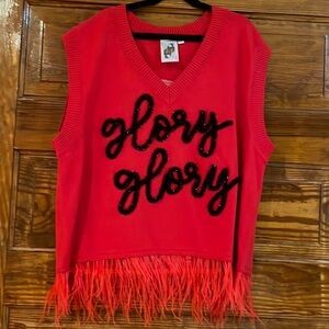 Queen of Sparkles GA Bulldog Sweater Vest with fringe , sequined bulldog on back